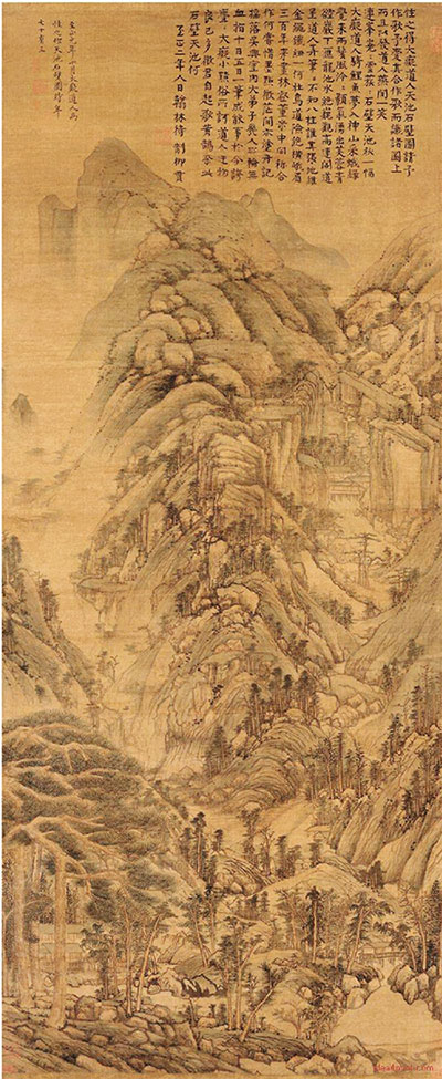元 黄公望 天池石壁图 139.4×57.3cm 绢本设色 现藏于北京故宫博物院